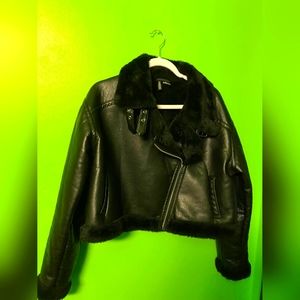 H&M faux fur and faux leather biker jacket